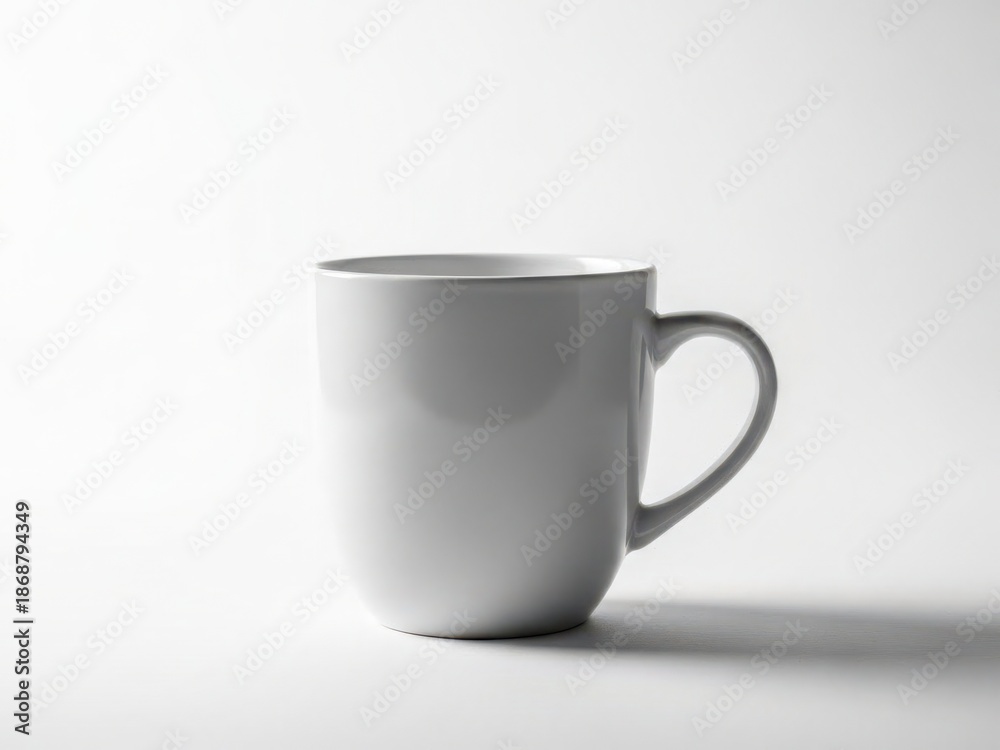 Fototapeta premium A simple elegant white ceramic coffee mug on a neutral background