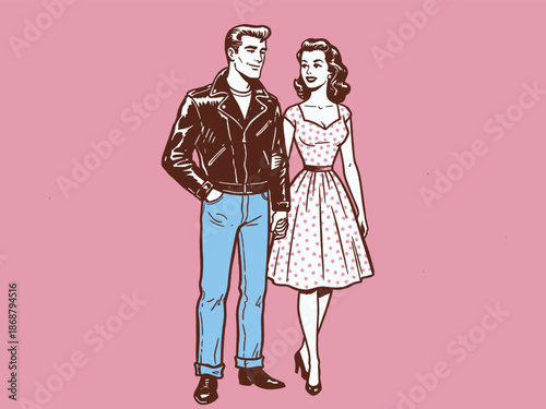Fotografie Vintage 1950s Pop Art Couple Illustration