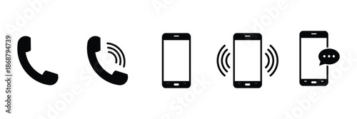 Black Phone Icons Showing Communication and Alerts Keywords: isolated on transparent background