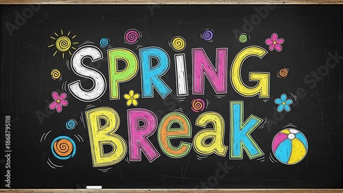 Colorful Spring Break Chalkboard Background.