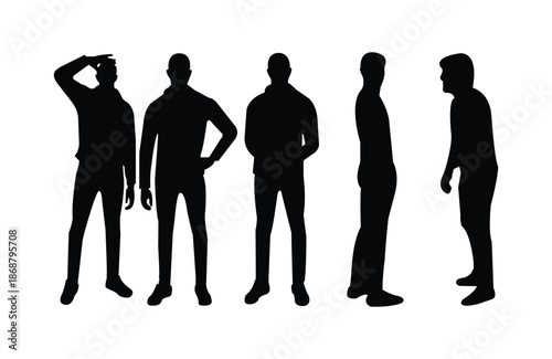 standing man silhouette in different types of position with standing sideways, Searching, easy to edit and use standing sideways