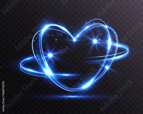 Wallpaper Mural Glowing blue neon heart light trail with sparkles on transparent background, futuristic love symbol.
 Torontodigital.ca