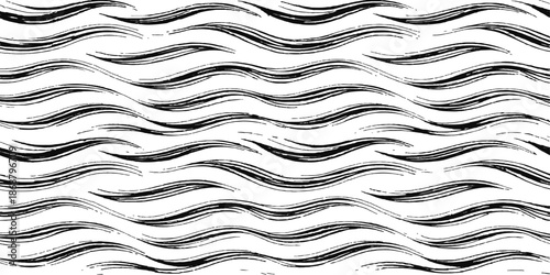 Seamless geometric wallpaper design featuring black and white tiles and a white tile roof with wavy 3d lines and a vector texture ornament