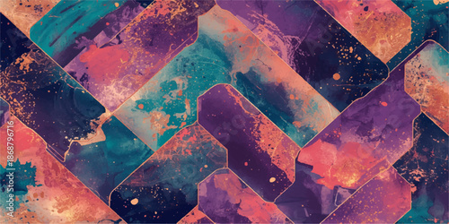 A grunge texture of an old rusty red metal plate with water drops on the glass featuring a weathered pattern of orange and yellow fire flames over an aged stone wall design