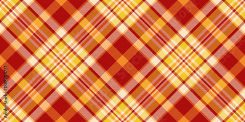 Hispanic background plaid fabric, graceful pattern textile check. Table cloth seamless texture tartan vector in red and bisque colors.