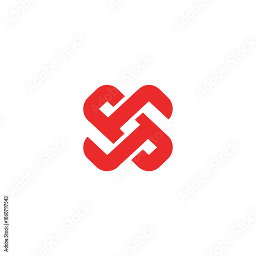 Modern red logo design with intertwined elements on a white background
