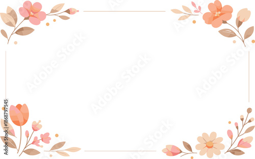 Elegant Flower Frame. Minimal flower elements arranged into an elegant decorative frame with airy spacing, modern flat vector