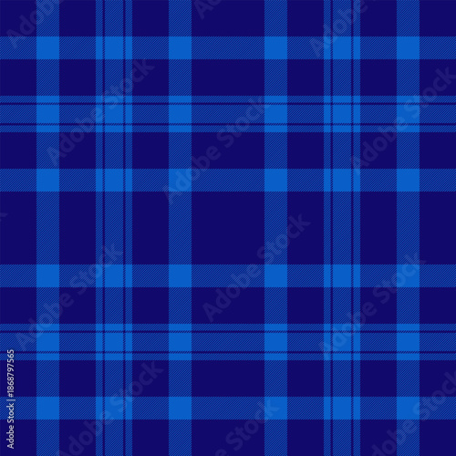 Layered check plaid tartan, checks fabric pattern background. Continuity textile vector seamless texture in indigo and blue colors.