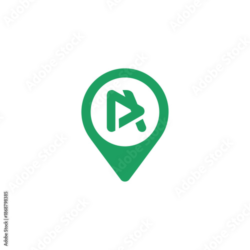 A green map pin icon with a play button inside on a white background Free Download A green map pin icon with a play button inside on a white background - GFXLoad