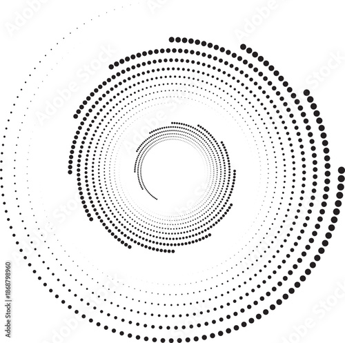 Round halftone frame. Dotted circle, vintage abstract dot halftones frames and random dots circles. Spiral Vector Illustration.