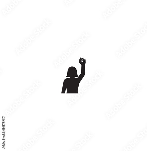 Silhouette of a person raising a fist in the air symbolizing protest or empowerment isolated on transparent background