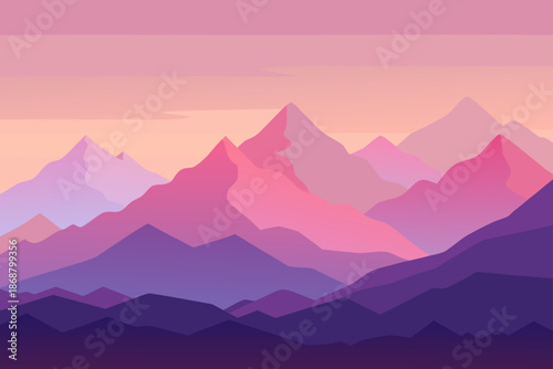 Watercolor Style Vector of Distant Mountains with Soft Haze