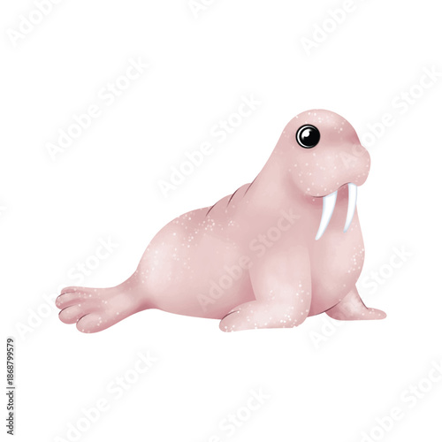 Cute pastel walrus illustration with soft textures, isolated on white, perfect for children’s designs and playful wildlife themes.