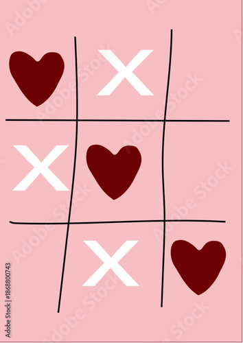 Tic tac toe game with hearts forming a winning line