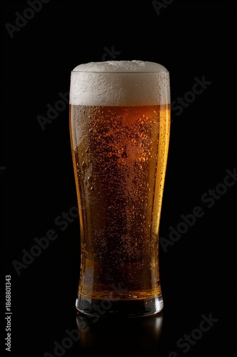 Glass of Beer With Foam on Top Against a Dark Background in a Simple Setting
