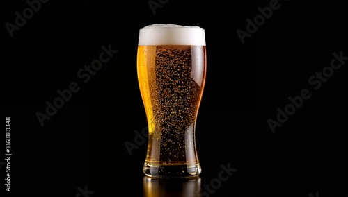 Glass of Beer With Foam on Top Against a Dark Background in a Simple Setting