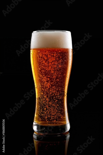 Cold Drink in a Glass With Bubbles Against a Dark Background on a Clear Surface