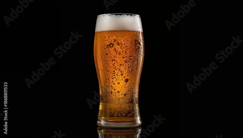 Craft Beer Served in a Glass With Bubbles on a Dark Background at a Bar Setting