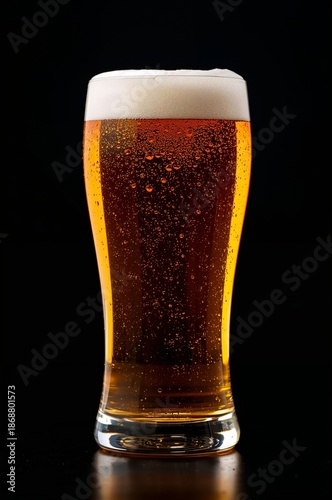Craft Beer Served in a Glass With Bubbles on a Dark Background at a Bar Setting