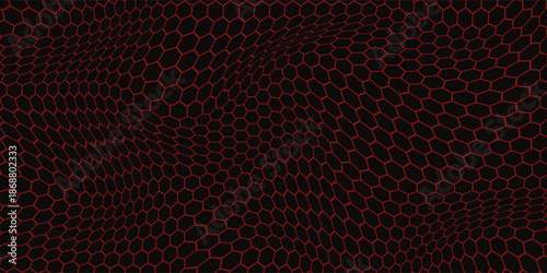 Red geometric polygons background, hexagon symbol, abstract black metallic wallpaper. vector illustration