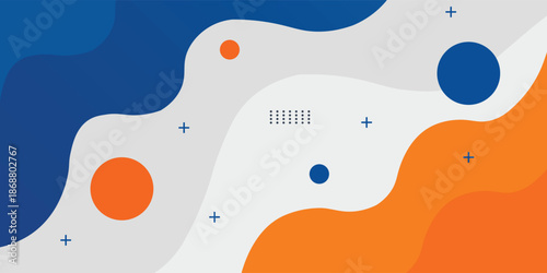 Blue and orange geometric business banner design. Creative banner design with wave shapes and lines for template. Simple design on white horizontal banner. Eps10 vector