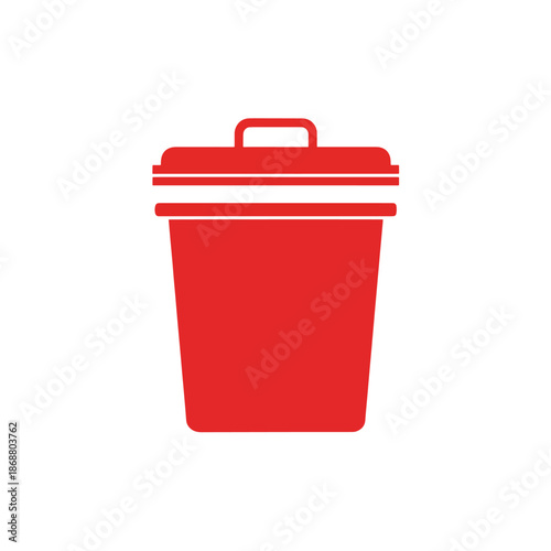 Red trash bin icon flat vector illustration