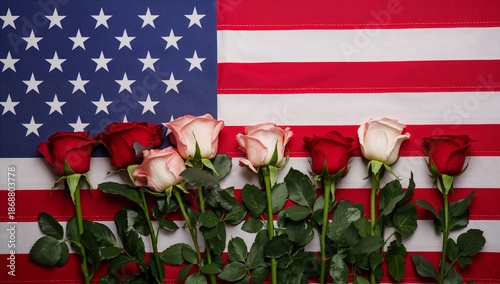 Roses on the American Flag Symbolize Love and Unity During a National Celebra...