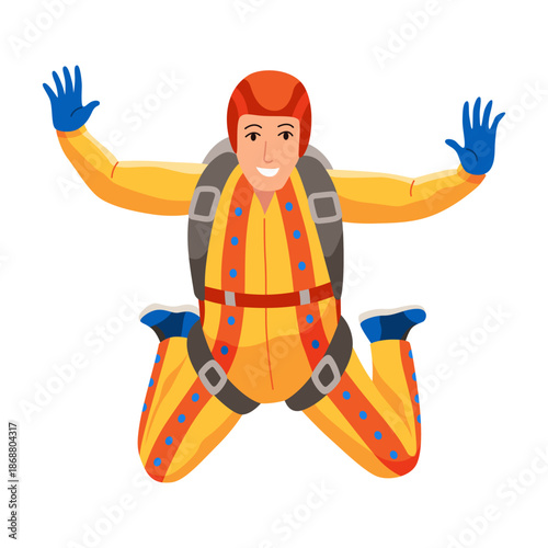 Cartoon skydiver character. Guy jumping from an airplane, free fall, flying in sky, people falling in different poses, extreme sport