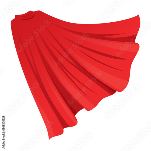 Superhero red cape in back view. Scarlet fabric silk cloak. Mantle costume or cover cartoon vector illustration