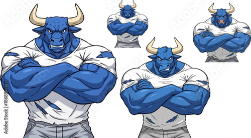 Muscular blue minotaur character sprites