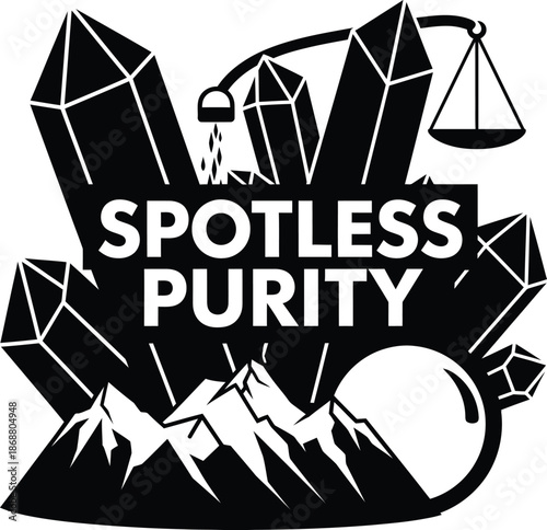 Spotless Purity Diamonds Gems Mountain Peak Vector Black Hand Drawn Typography Logo Emblem Badge Icon Silhouette Vintage Retro Graphic Pure Luxury Clarity Excellence