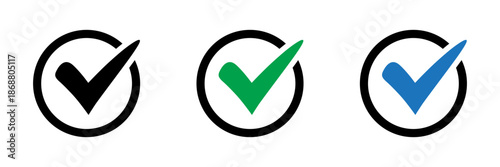 Check mark tick approval icons set.