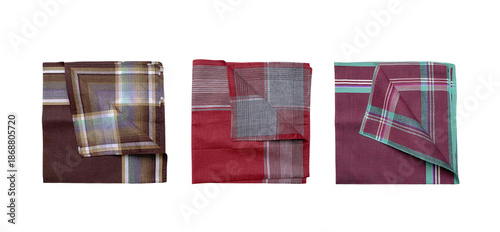Foto Three vinage folded patterned handkerchiefs isolated on a transparent background