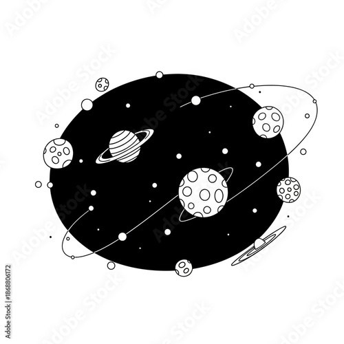 Black Hole with Planets and Moons.