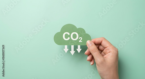hand holding co2 cloud with decreasing emissions
