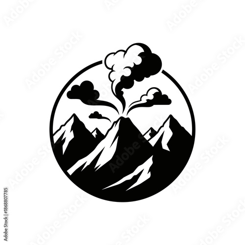 Black Volcano Mountain Landscape Icon Design.
