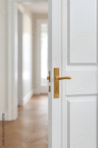Open Door Showing a Hallway in a Bright Interior Space With Wooden Flooring