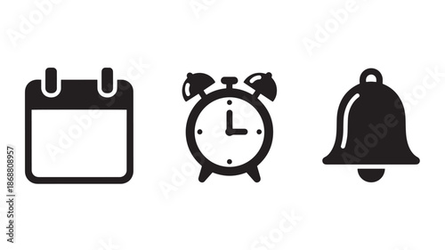 Time Management Essentials: A trio of iconic symbols representing the pillars of organization, including a calendar, clock, and bell.