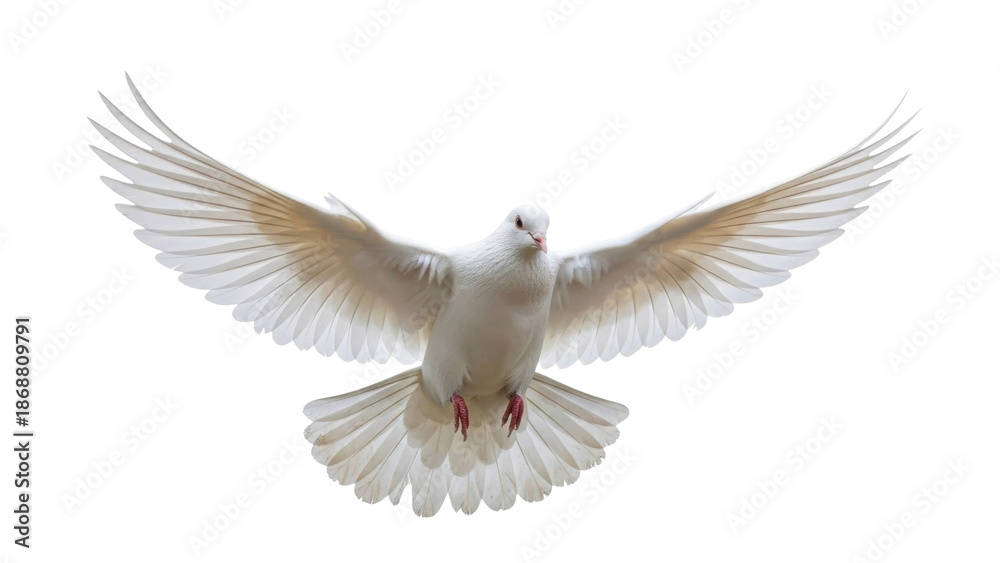 Obraz premium Soaring White Dove with Wings Spread on a Transparent Background PNG Image