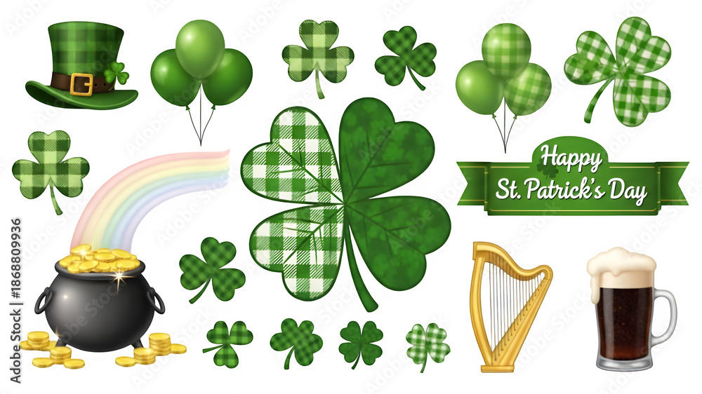 Naklejka premium St patrick's day symbols isolated on transparent background