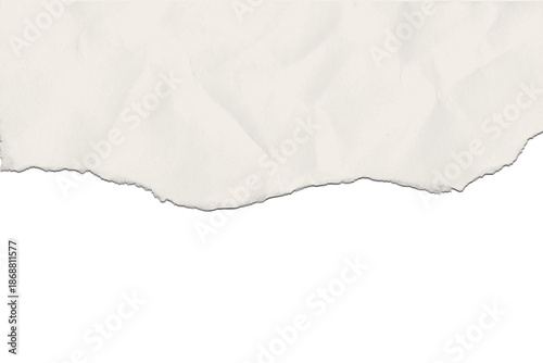 White Torn Paper Edge with Crumpled Texture: Ripped Page Border Banner Isolated on White Background with Copy Space