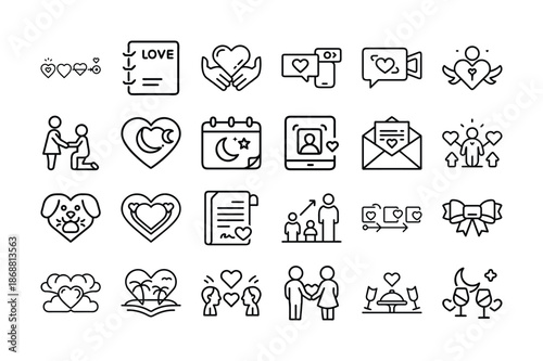 Valentine’s Day Outline Vector Icon set