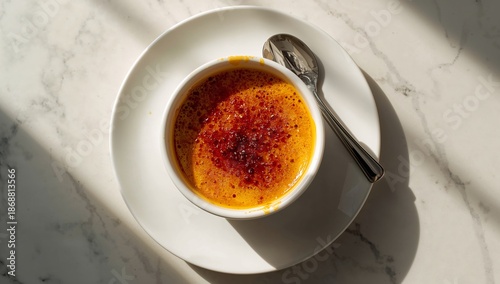 Delicious Dessert Served in a White Bowl on a Wooden Table During Daytime
