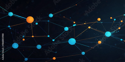 Futuristic Abstract Technology Banner Showcasing Glowing Blue Network Nodes and Interlinked Data Lines Illustrating Blockchain Architecture, Digital Communication, and Advanced Connectivity on a Dark 