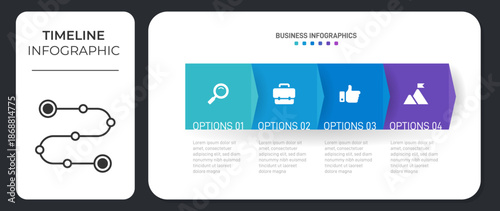 Progress bar featuring 4 arrow-shaped elements, symbolizing the four stages of business strategy and progression. Clean timeline infographic design template. Vector for mobile presentation.