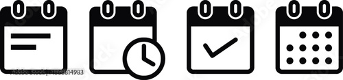 calendar, vector, icon, set, black, date, time, schedule, planning, month, day, year, appointment, event, reminder, deadline, organizer, management, business, office, agenda, mark, tick, clock, timeta