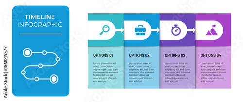 Progress bar featuring 4 arrow-shaped elements, symbolizing the four stages of business strategy and progression. Clean timeline infographic design template. Vector for mobile presentation.