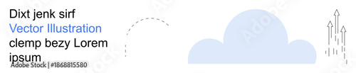 Cloud computing, growth strategy, data storage, business development, innovation, connectivity. Minimalistic cloud with dotted path and upward arrows. Cloud computing and growth strategy concept