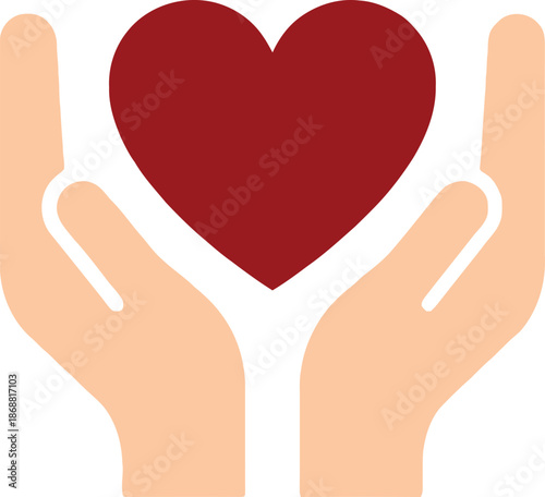 Two hands holding red heart shape representing love care charity donation support health medical help kindness giving valentine romantic emotion concept community volunteering aid symbol.