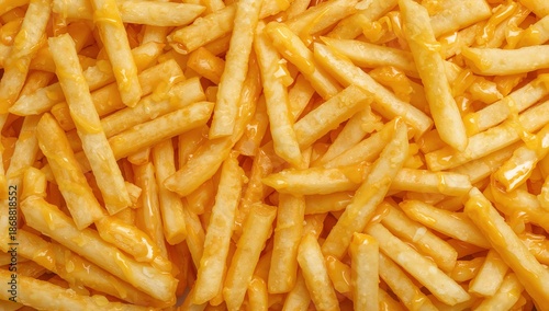 Cheese Sauce Covers French Fries in a Large Serving From a Fast Food Restaurant